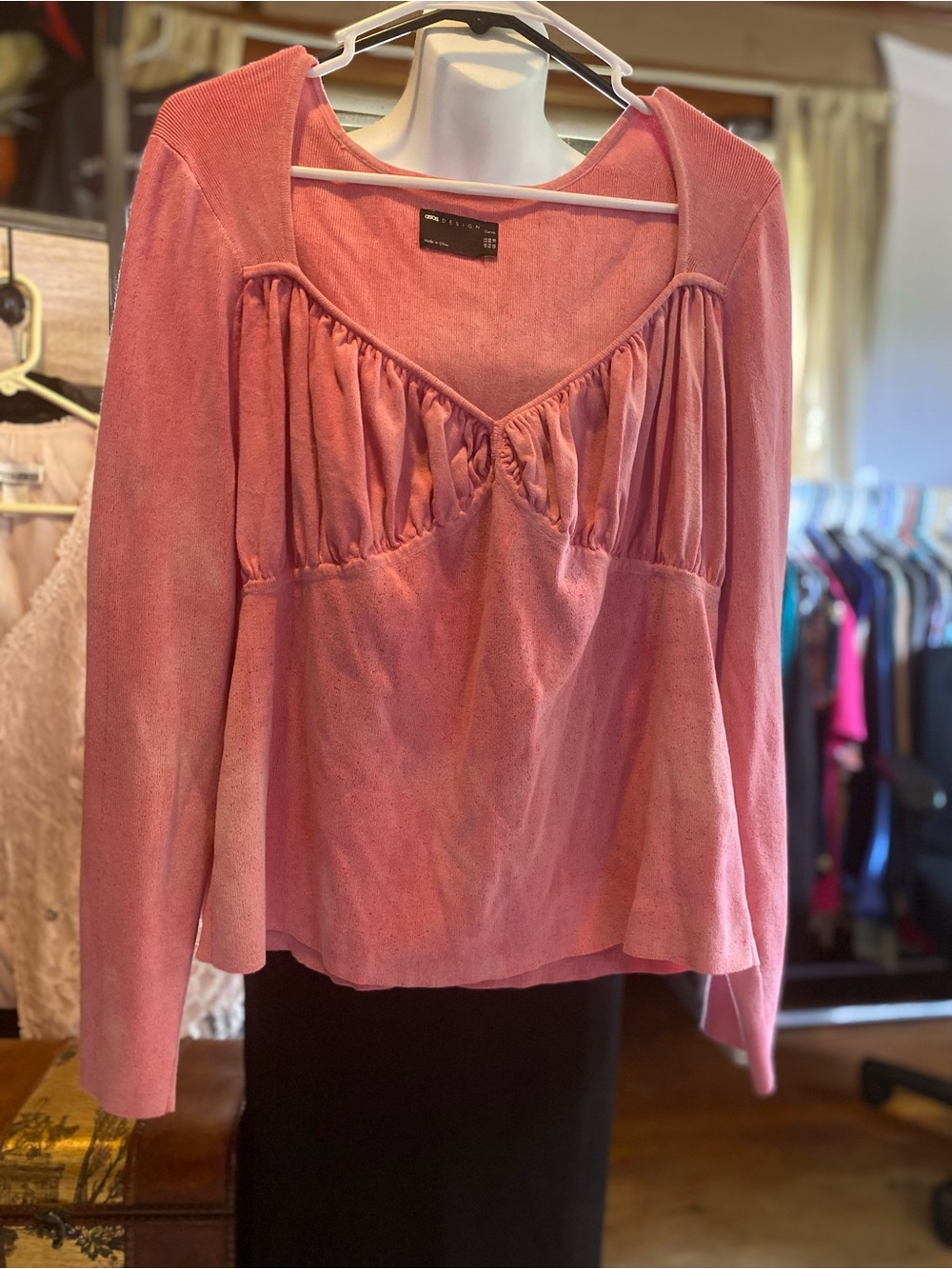 ASOS Dusty Rose Long Sleeve Gathered Bust Top